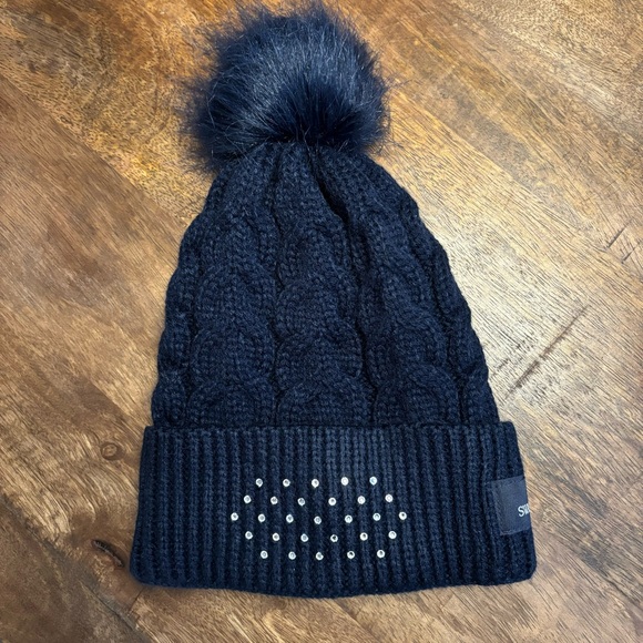 Navy Hat | Toque | Beanie with Swarovski Crystals - Picture 1 of 3